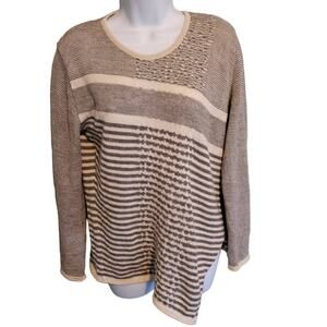 Sol Alpaca Sweater Gray & White Wool Striped Asymmetrical Hem size Medium